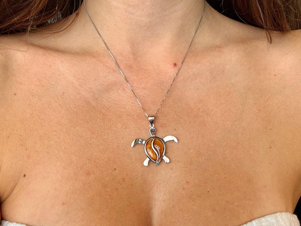 Koa Wood Turtle Necklace | Hawaiian Honu, 925 Sterling Silver, chain, gift, moana – handmade Hawaiian jewelry, Island Goddess Jewelry