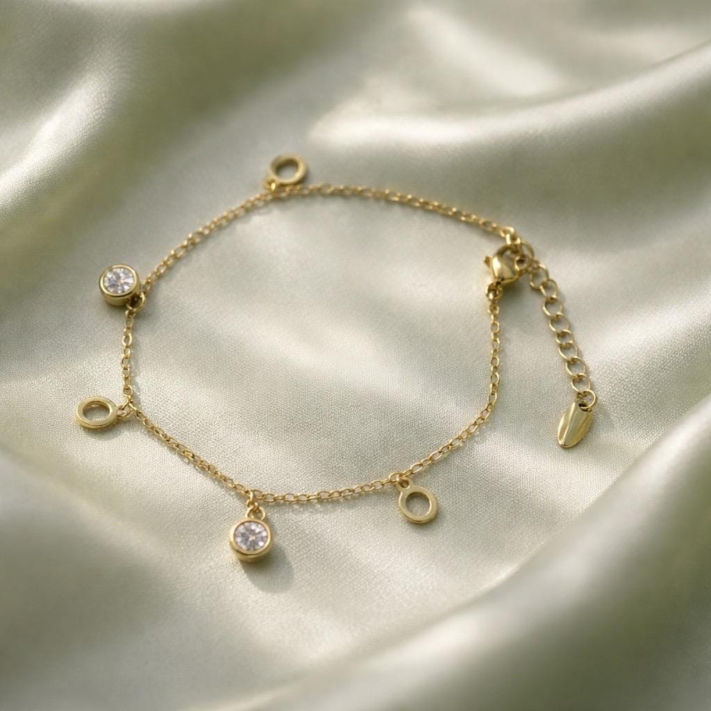 Dainty Charm Bracelet – Adjustable Gold Chain With Cubic Zirconia Stones