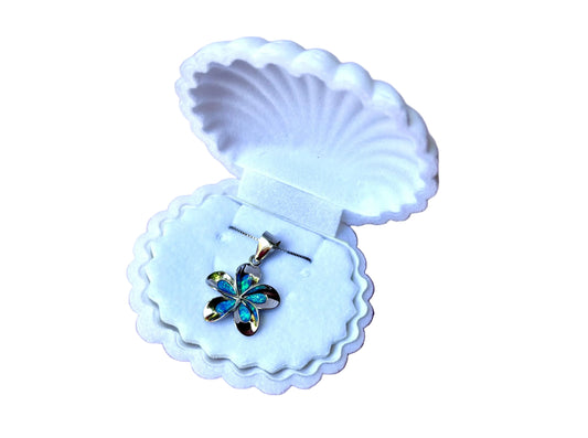 Plumeria Flower Necklace – Sterling Silver Necklace With Blue Opal Pendant & 925 Silver Chain