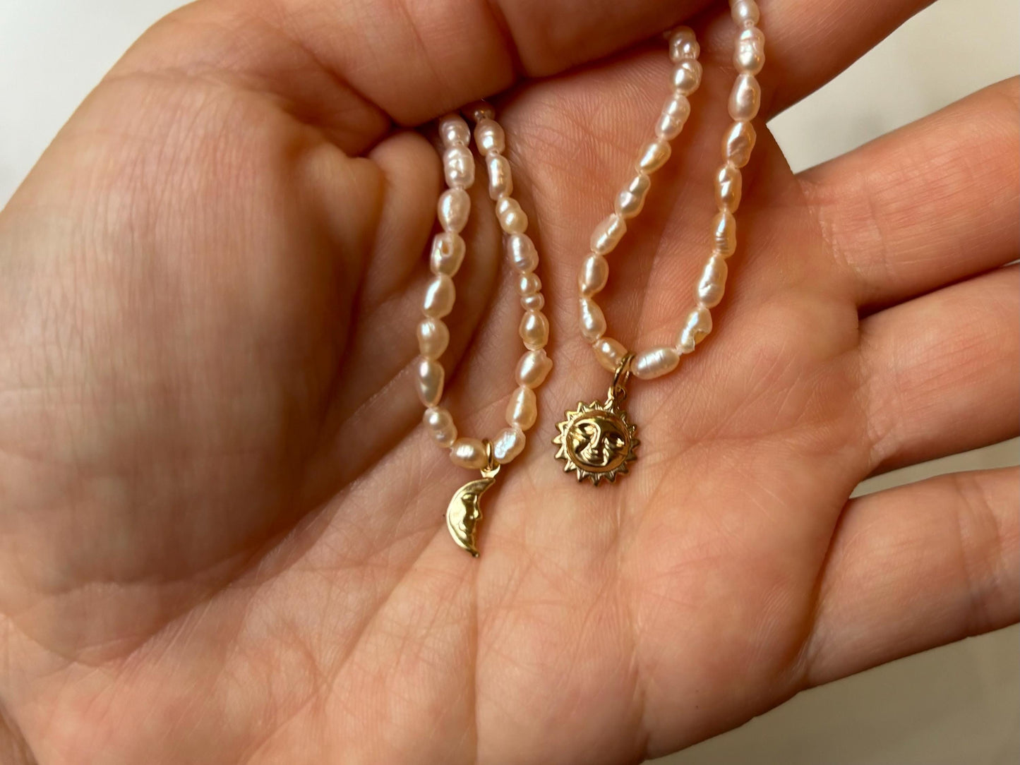 Gold Sun&Moon Necklace Best Friends Genuine Freshwater White Pearl Necklace Gift for Bestfriend Celestial Gold Filled Dainty Gift For Her