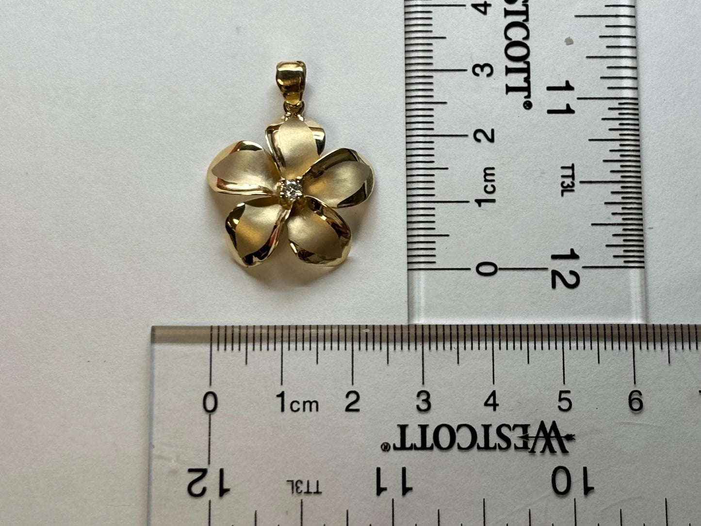 14K Solid Gold Plumeria Pendant Flower Pendant Necklace Gold Pendant Birthday Gift for her Gift for Mom Flower Necklace Diamond Pendant