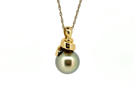 Genuine Natural Tahitian Pearl Necklace Black Pearl Pendant with 14K Gold Diamond Necklace Birthday Gift for Her Diamond Pendant