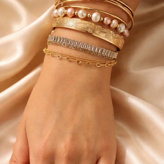 Dainty Charm Bracelet | Adjustable Gold Chain With Sparkling Cubic Zirconia Stones