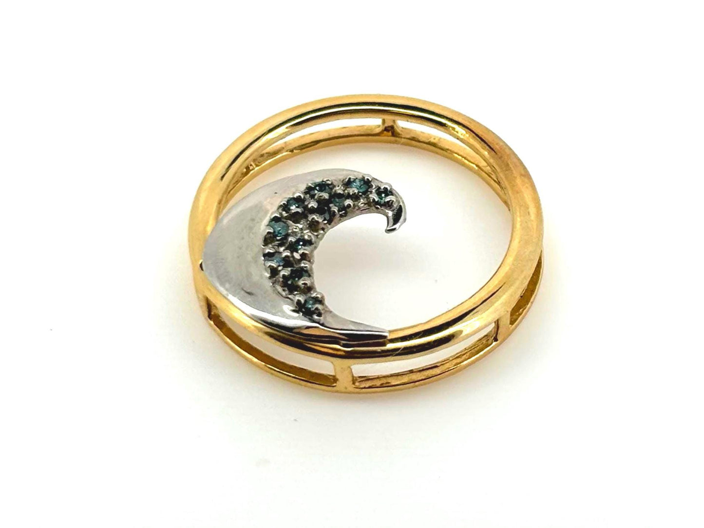 Eternal Wave of Aloha Necklace -14K Two-Tone Gold Blue Diamond Wave Pendant