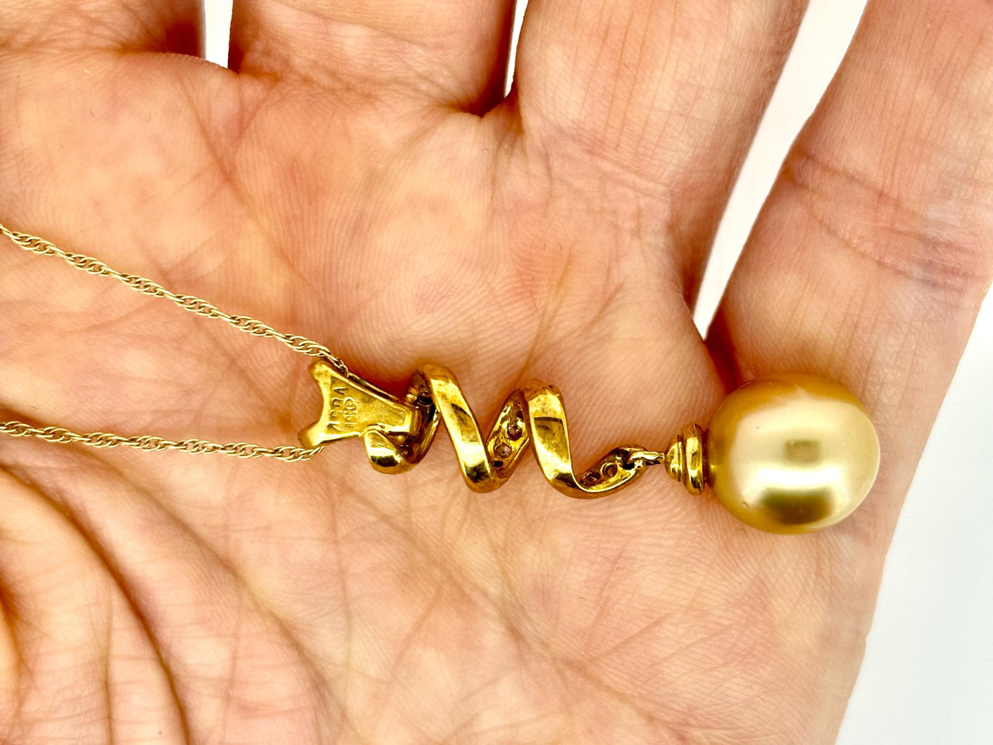 Genuine Golden South Sea Pearl Necklace - 18K Yellow Gold with 0.11 ct Diamond - Perfect Gift for Birthday, Anniversary, Wedding