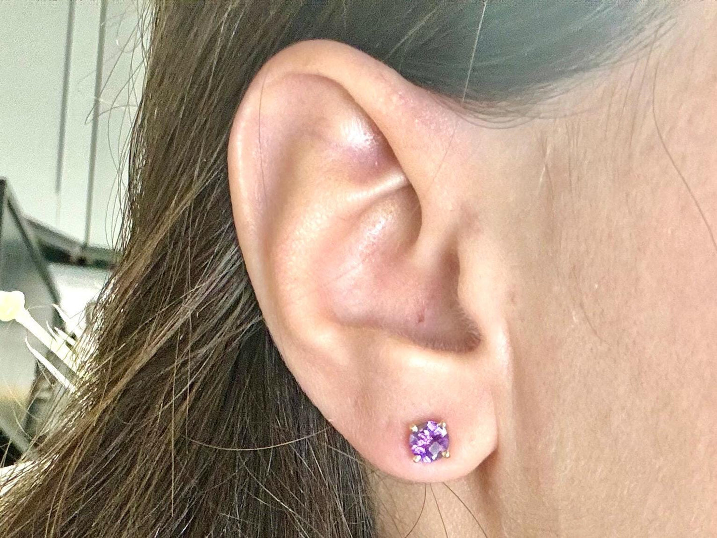 14k  Gold Round Amethyst Earrings, February Birthstone, Amethyst Stud, Birthday Gift For Her, For Mom, Anniversary Gift, Calming Jewel