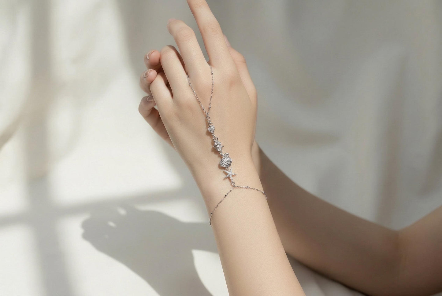 Ocean Hand Chain Bracelet – Gold Plated Adjustable Minimalist Chain Jewelry