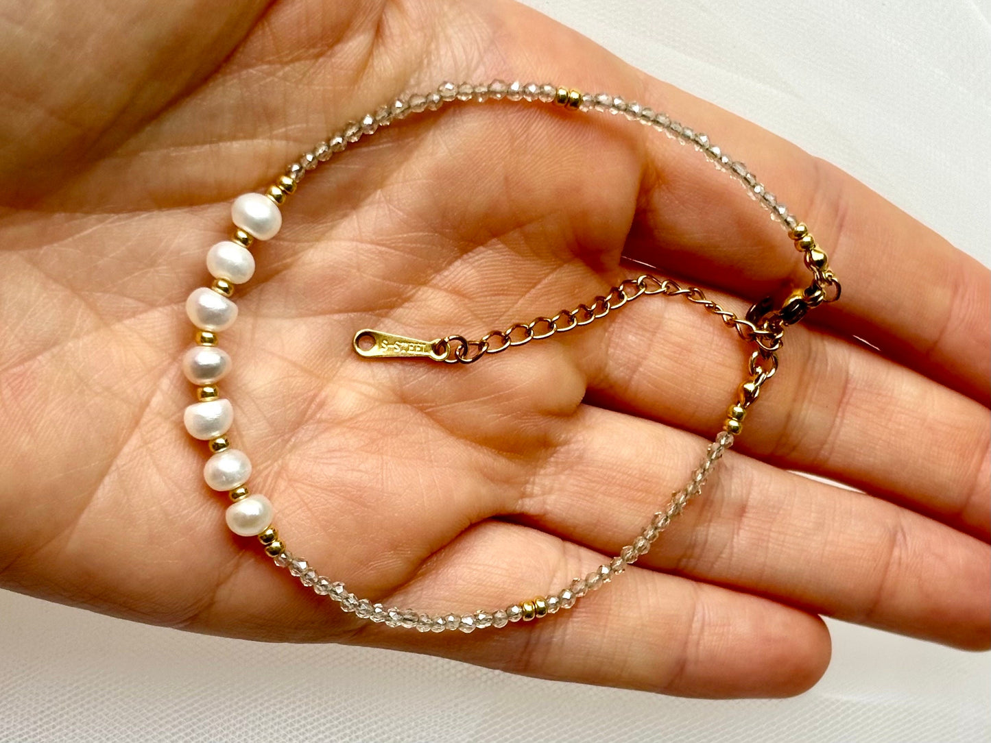 Healing Crystal Birthstone April Bracelet Genuine Freshwater Whitew Pearl Rainbow Quartz Bracelet Adjustable Tarnish Free Gift For Her