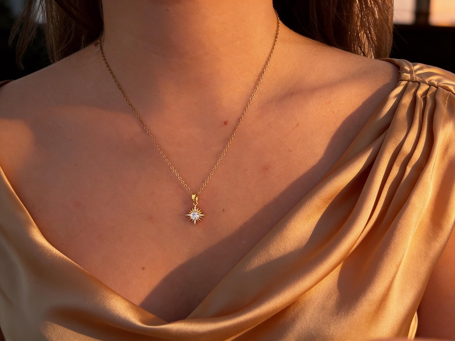 North Star Necklace – Gold Plated Stainless Steel Celestial Jewelry Pendant