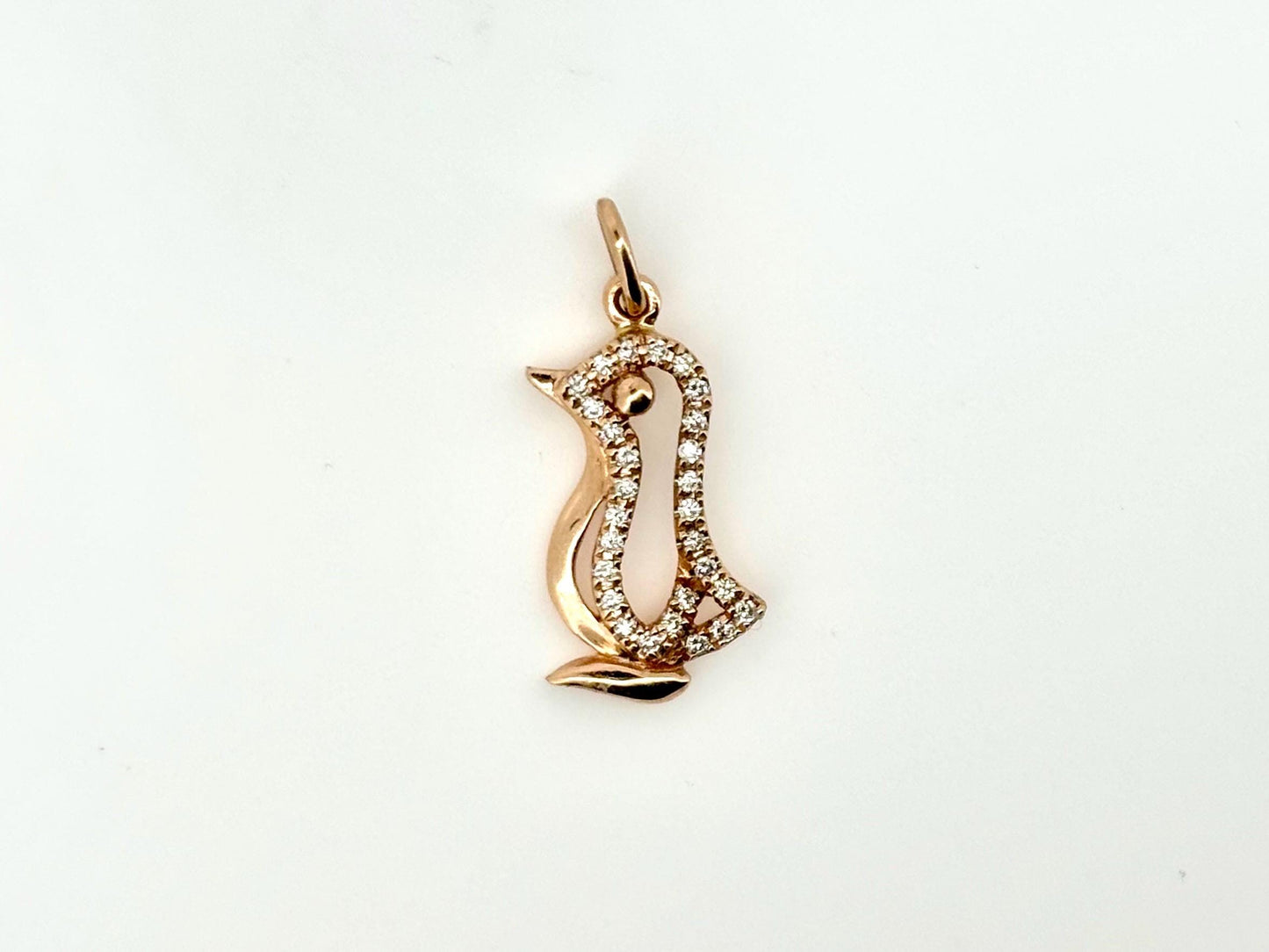 14K Rose Gold Penguin Pendant, Dainty Bird Necklace Bird Pendant Diamond Charm, Animal Diamond Pendant Gift for Her Birthday, Anniversary