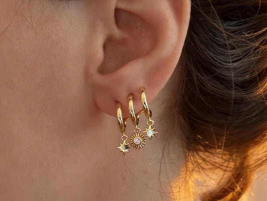 North Star Earrings – 14K Gold Plated Stackable Gold Earrings with Sparkling Cubic Zirconia