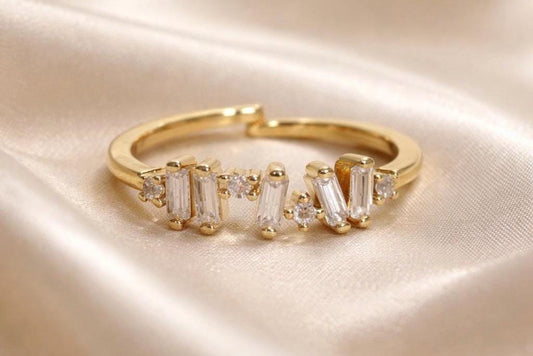Gold Plated Adjustable Ring – Dainty Stainless Steel Ring with Sparkling CZ Stones