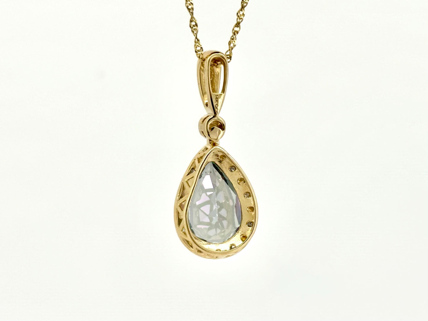 Ocean Light Mystic Topaz Pendant – 14k Solid Gold Necklace with Diamond Accent