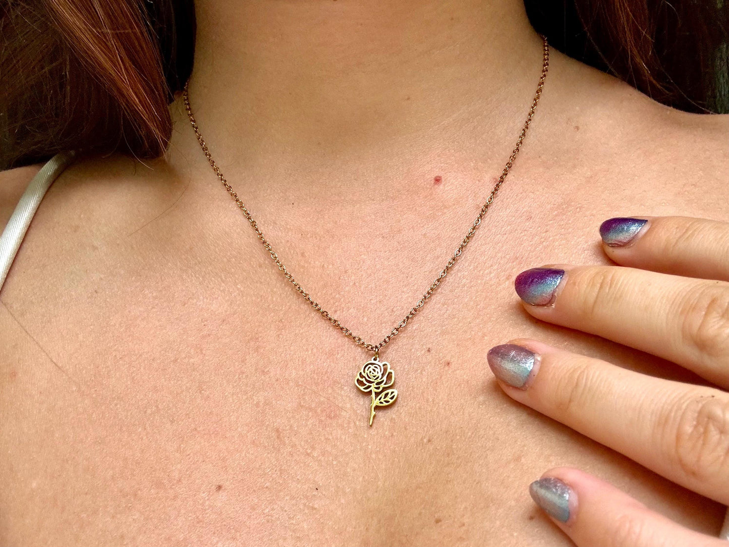 Birth Flower Necklace Stainless Steel 18K Gold Plated Necklace with Chain Birthday Gift for Her - Gift for Mom , Gift for Girlfriend