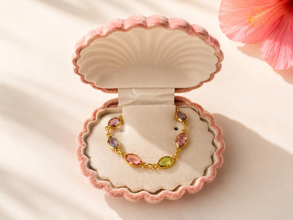 Dainty Gold Gemstone Bracelet, Pastel CZ Chain, Hawaii Made Gift, gift for her, 7th anniversary gift, best friend bracelet – handmade Hawaiian jewelry, Island Goddess Jewelry