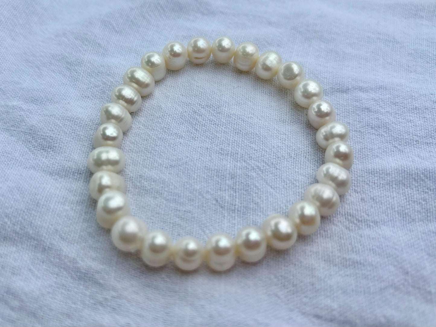 Genuine Natural Freshwater Pearl Bracelet Elastic Adjustable Gift For Her - Gift For Girlfriend - Mother’s Day Gift - White Pearl Bracelet
