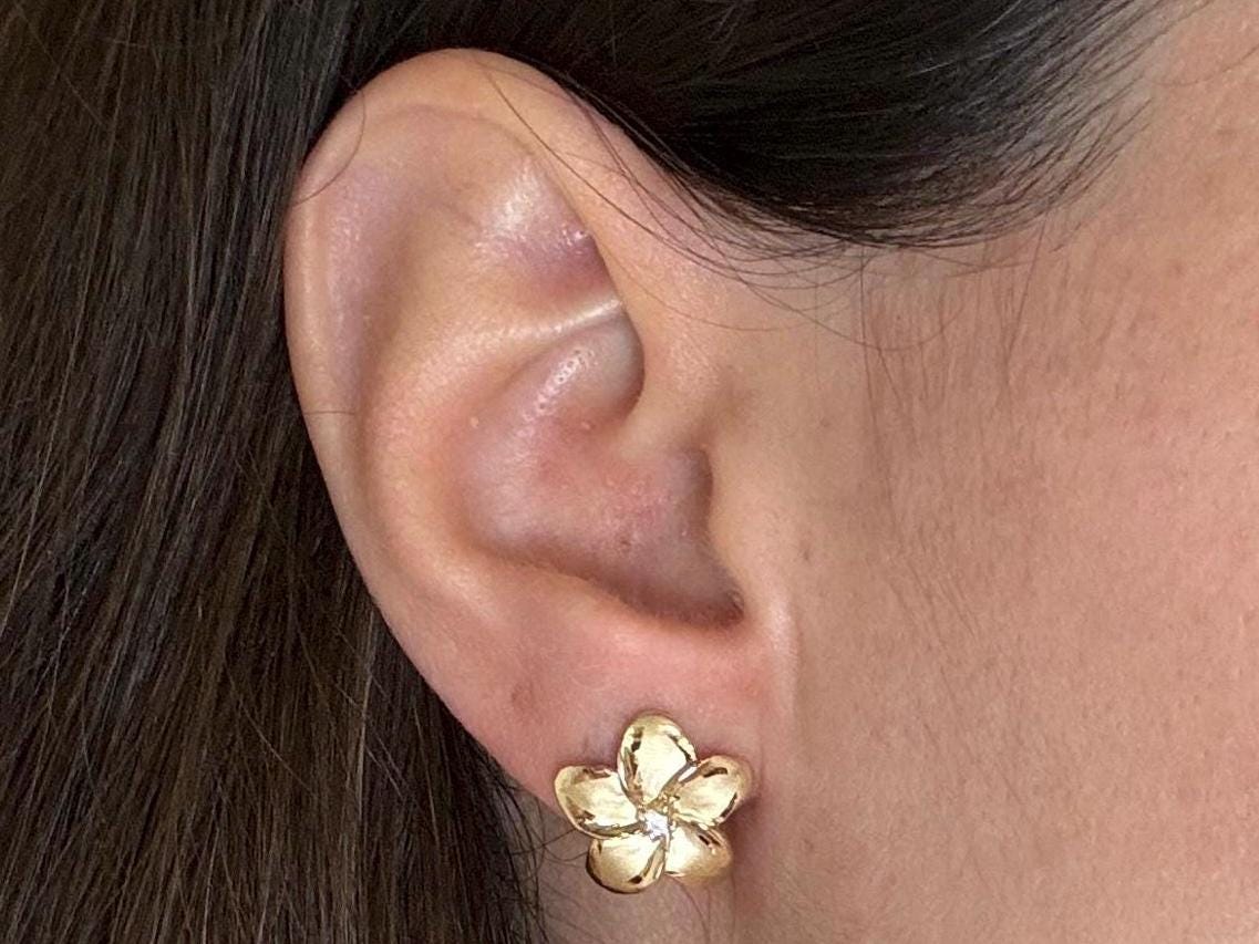 14K Solid Gold Plumeria Pendant Earrings Set Flower Pendant Necklace Gold Pendant Birthday Gift for her Flower Necklace Jewelry Set