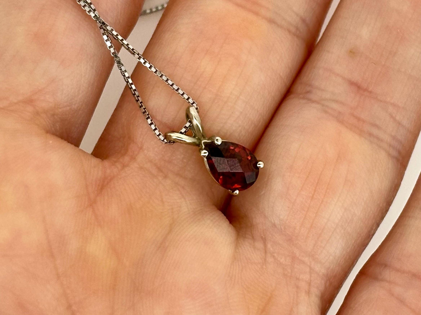 Lava Heart Garnet Pendant – 14k Solid White Gold Necklace