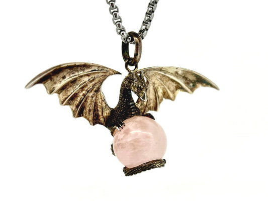 Dragon Necklace Dragon Pendant Halloween Necklace Costume Jewelry Rose Quartz Pendant Witch Jewelry Witch Pendant