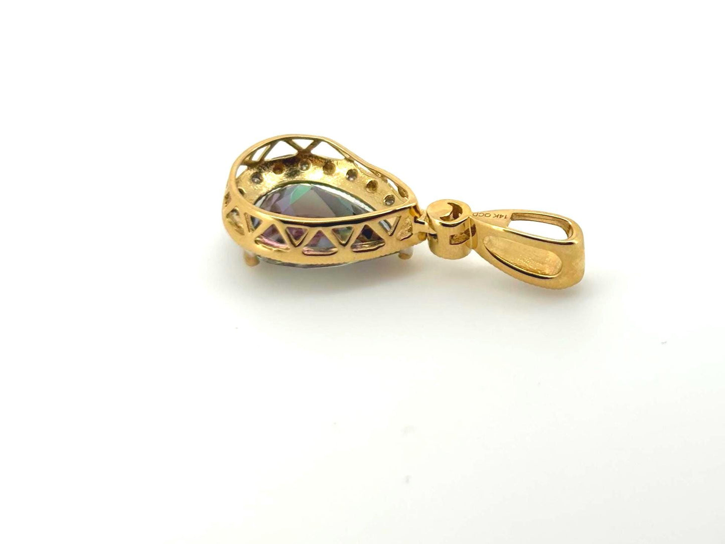 Ocean Light Mystic Topaz Pendant – 14k Solid Gold Necklace with Diamond Accent