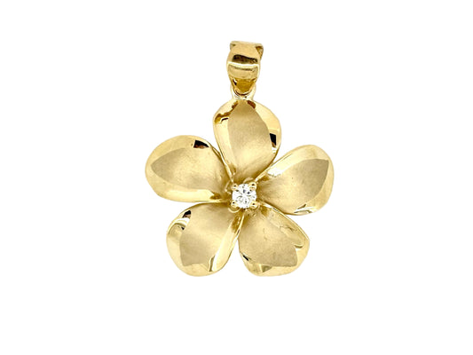 14K Solid Gold Plumeria Pendant Flower Pendant Necklace Gold Pendant Birthday Gift for her Gift for Mom Flower Necklace Diamond Pendant