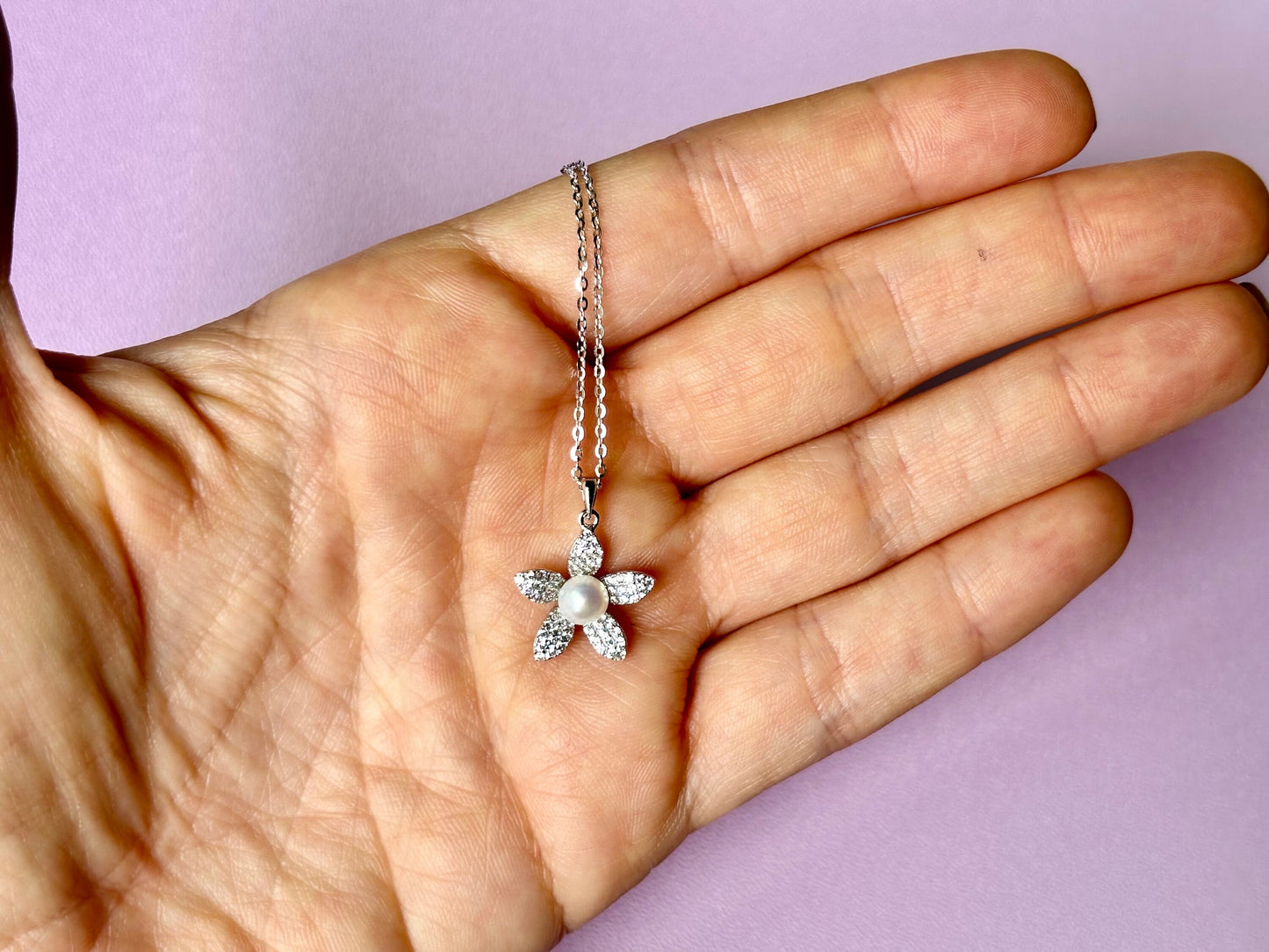 Plumeria Flower Necklace – Bridesmaid Gift Necklace with Freshwater Pearl Pendant