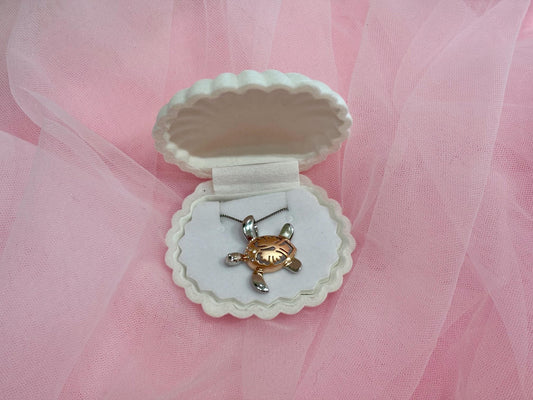 Hawaiian Turtle Necklace, Hibiscus Necklace,14K Rose Gold-Plated 925 Sterling Silver Sparkly Flower Necklace with Chain Cute Gift for Her