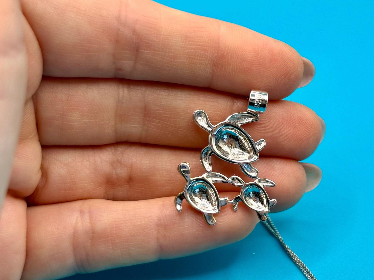 Turtle Family Necklace, Hawaii Honu Pendant, Mom, Grandma Gift, gift for her, mothers day gift, gift for mom – handmade Hawaiian jewelry, Island Goddess Jewelry