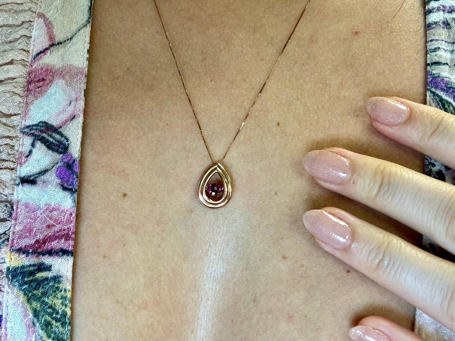 14K Gold Dancing Rhodolite Garnet Pendant Garnet Necklace - January Birthstone, Red Jewelry, Dainty Genuine Gemstone Birthday Gift for her