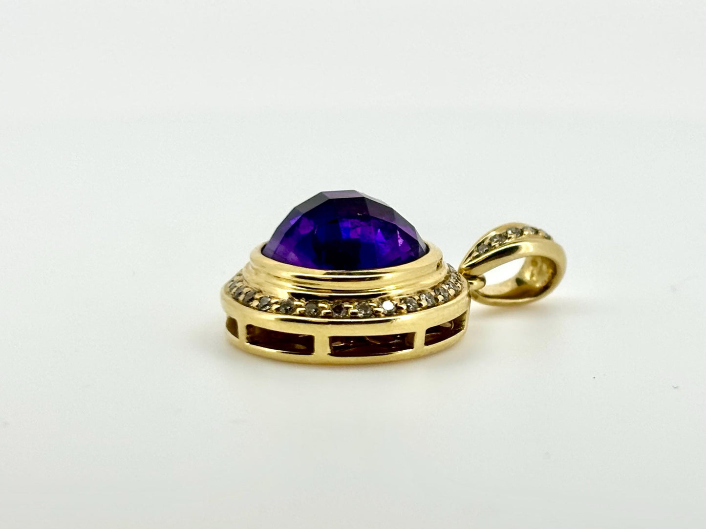 14K Yellow Gold Amethyst Pendant with Diamonds | Purple Jewelry | February birthstone | Gift for her birthday, anniversary Gold Necklace