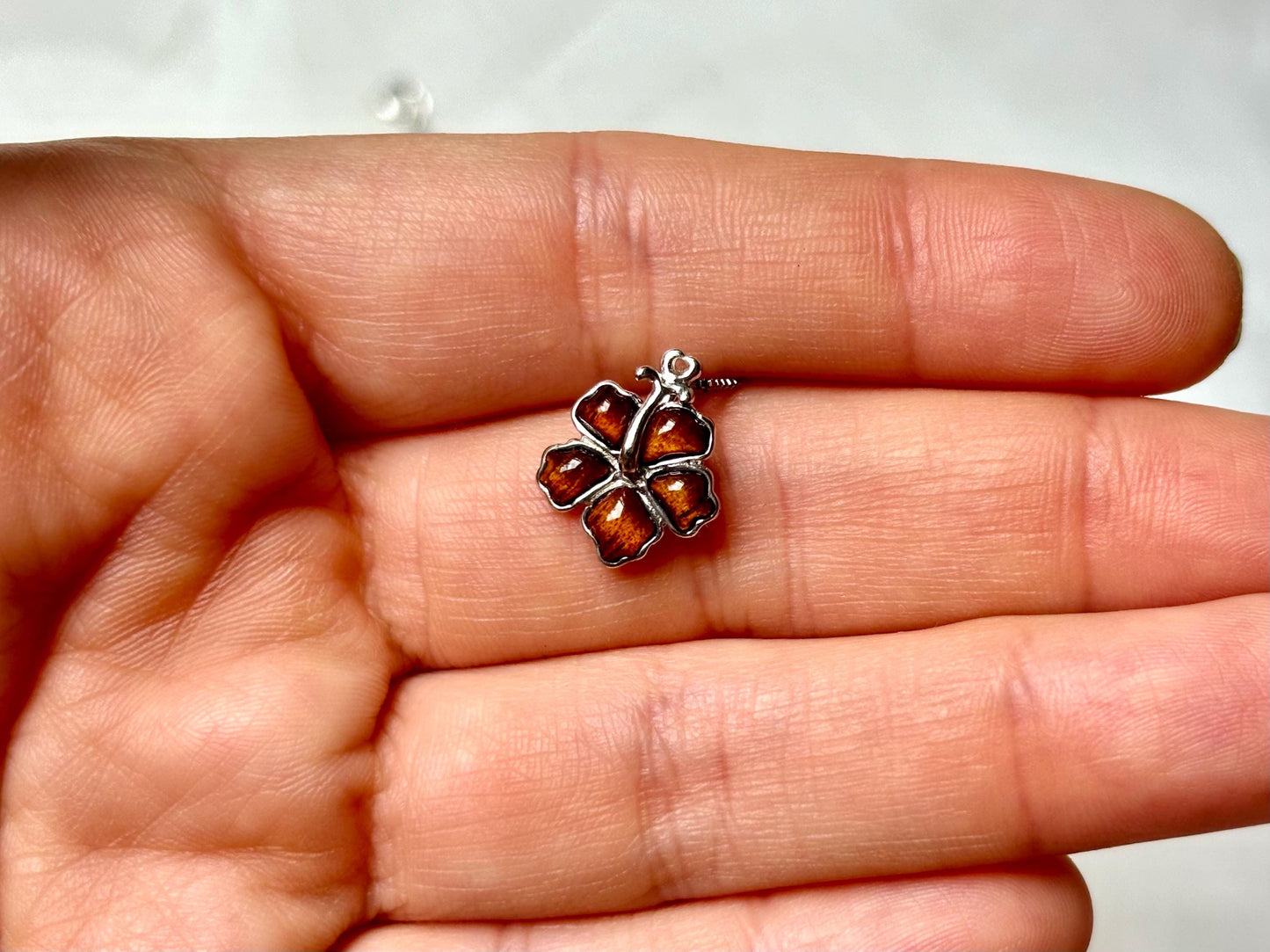 Hawaiian 925 Sterling Silver Rhodium Plated KOA WOOD Hibiscus Flower Necklace w chain Cute Gift for Mom Mother Wife Girlfriend Sister Friend