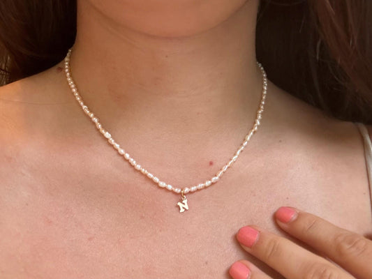 First Letter Necklace Genuine Freshwater White Pearl Necklace Name Necklace Gift for Girlfriend Gold Filled Tarnish Free Dainty Gift For Her