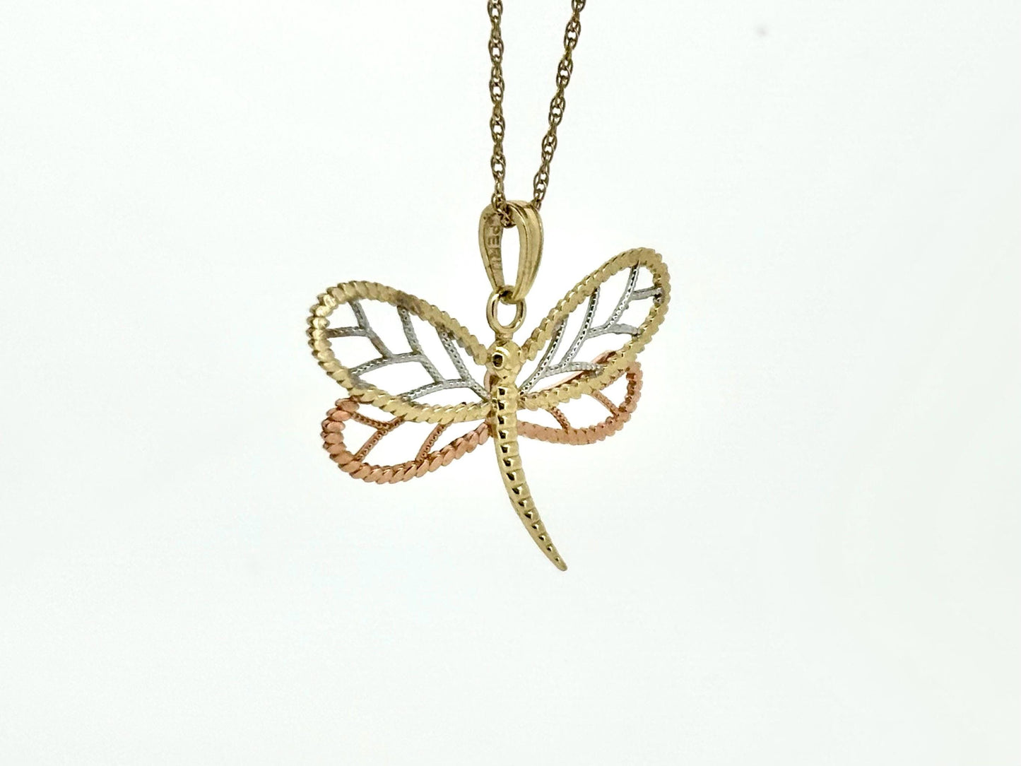 10K Solid Gold Dragonfly Pendant Butterfly Pendant Dragonfly Necklace Gold Pendant Birthday Gift for her Gift for Mom 3 Color Necklace