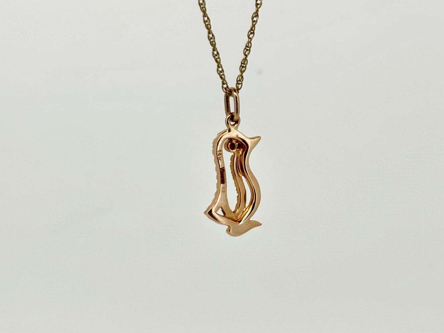 14K Rose Gold Penguin Pendant, Dainty Bird Necklace Bird Pendant Diamond Charm, Animal Diamond Pendant Gift for Her Birthday, Anniversary