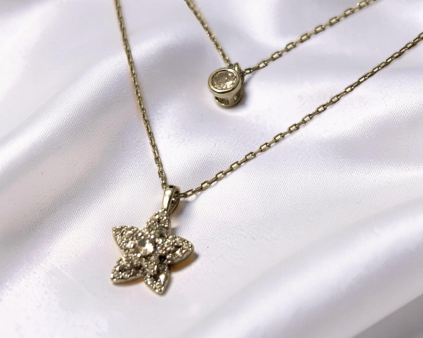 Gold Flower Necklace – Double Layer Floral Pendant With Cubic Zirconia Sparkle