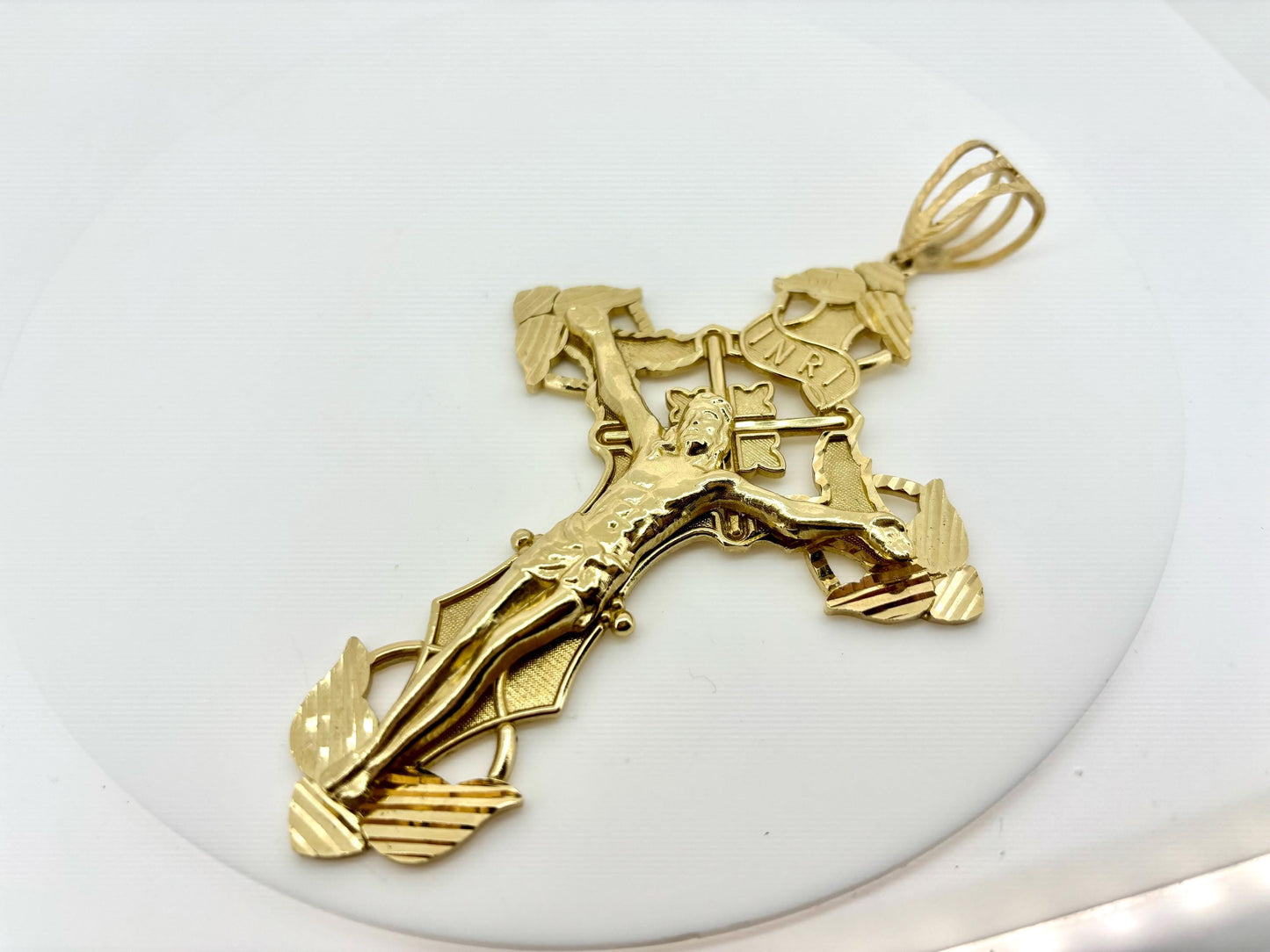 14K Solid Yellow Gold Cross Necklace Jesus Christ Pendant Giant Elegant Christian Gift for her Chritian Gift for Wife Christmas Gift