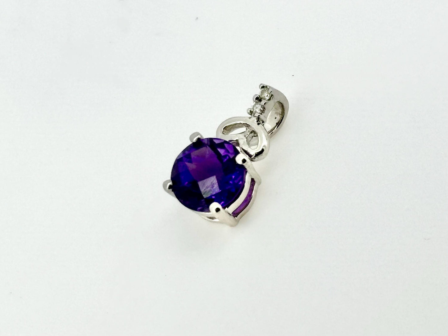 14K White Gold Amethyst Pendant With Diamond Necklace February Birthstone Gift, Amethyst Nexklace, Birthday Gift for Her