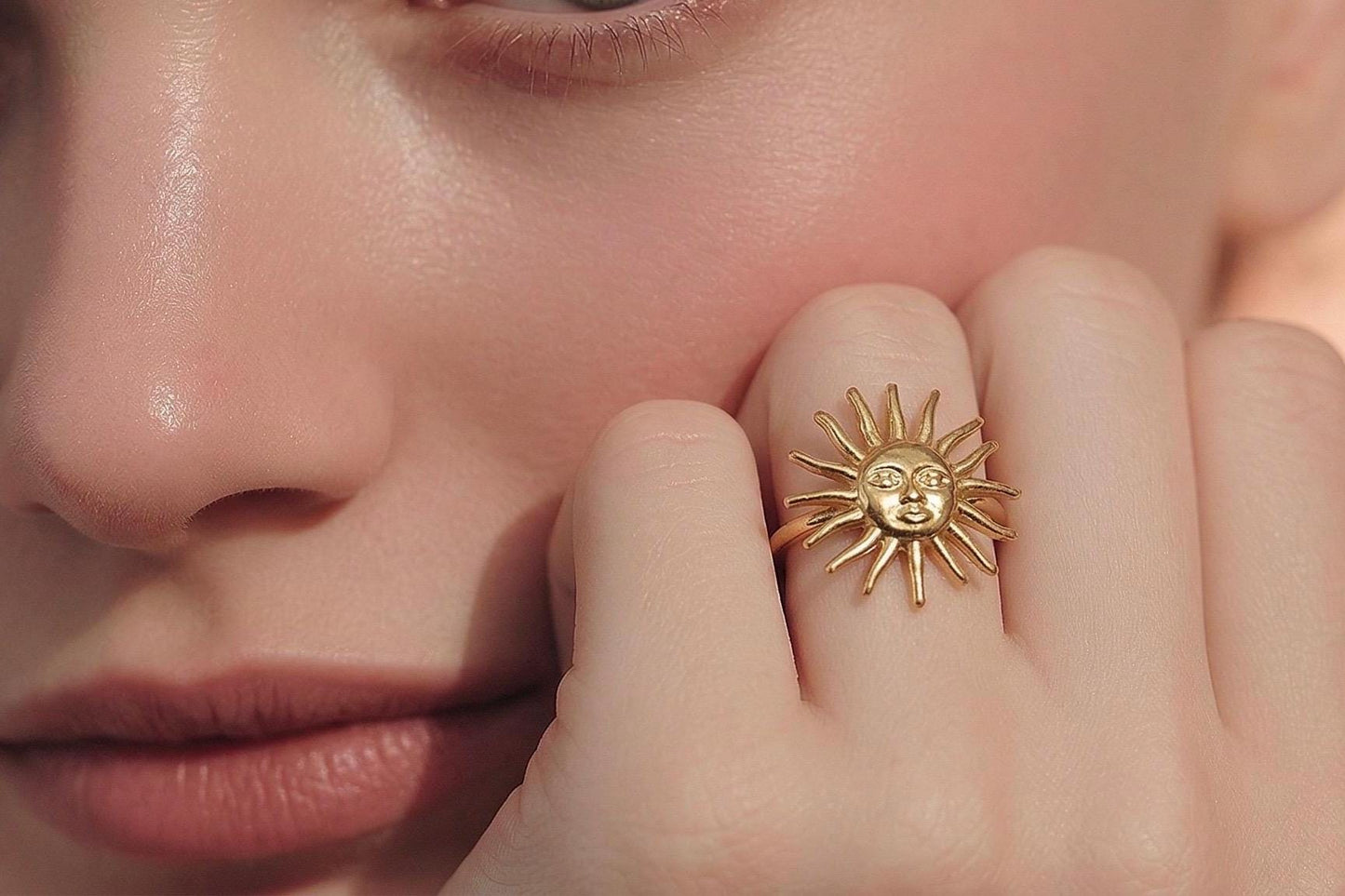 Sun Ring Stainless Steel – Adjustable Stackable Gold Plated Ring With Sparkling Cubic Zirconia