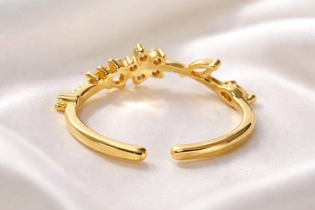 Flower Ring – Plumeria Adjustable Gold Plated Stainless Steel Stackable Jewelry
