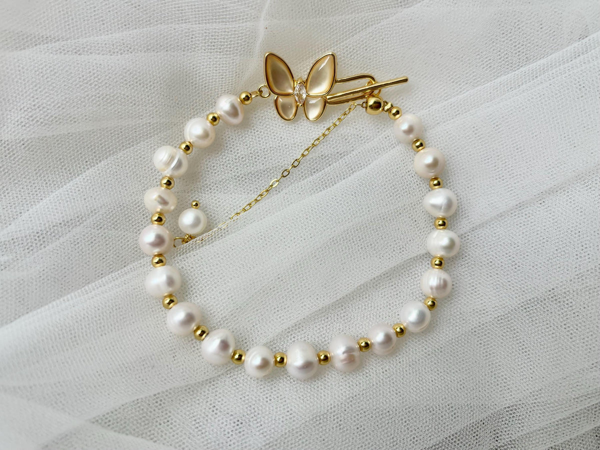 Butterfly Pearl Bracelet, Adjustable Gold Chain, Gift For Her, hawaii, adjustable bracelet, butterfly bracelet – handmade Hawaiian jewelry, Island Goddess Jewelry