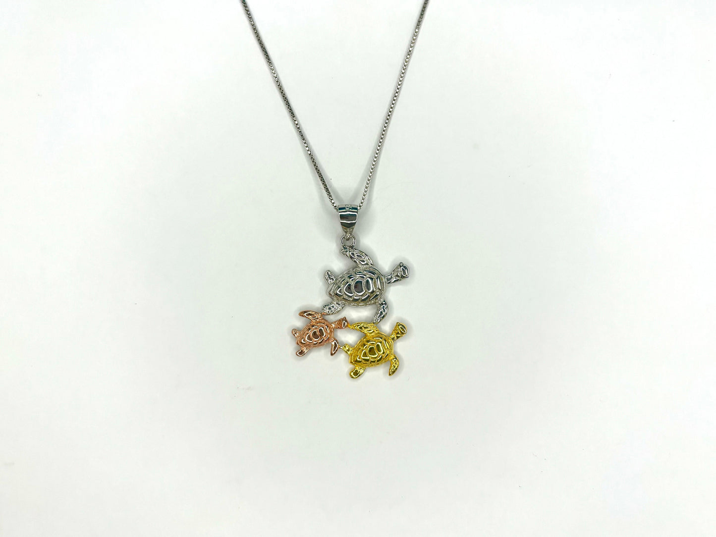 Hawaiian Turtle Family Necklace 925 Sterling Silver 3 Color Tarnish Free 14k Gold n Rose Plated w chain Honu Gift for Her Wife Oceanlovers