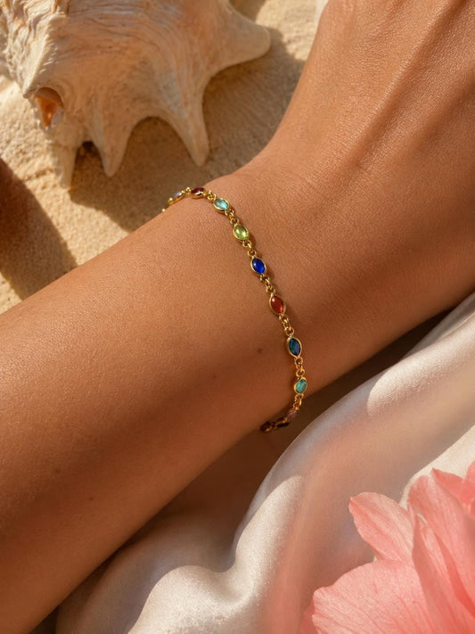Dainty Gemstone Bracelet, Gold Filled CZ, 7.5 Inch Gift For Her, colorful bracelet, dainty gold bracelet, everyday jewelry – handmade Hawaiian jewelry, Island Goddess Jewelry