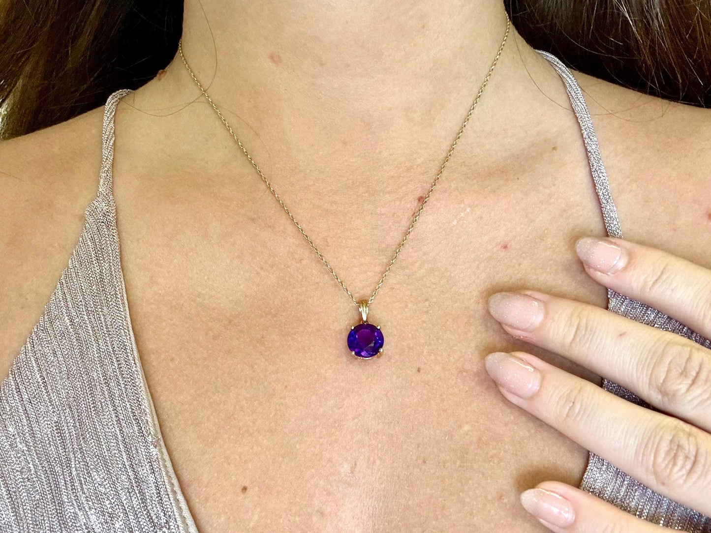 14K Solid Gold Amethyst Necklace Dainty Purple Amethyst Pendant February Birthstone, Minimalist Charm Fine Jewelry Gift for Her Gift for Mom