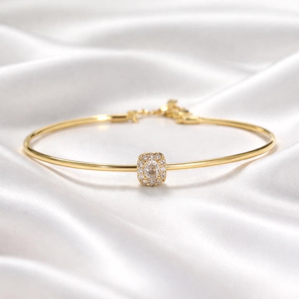 Elegant Bracelet – Adjustable Gold Plated Stackable Bracelet with Cubic Zirconia Sparkle