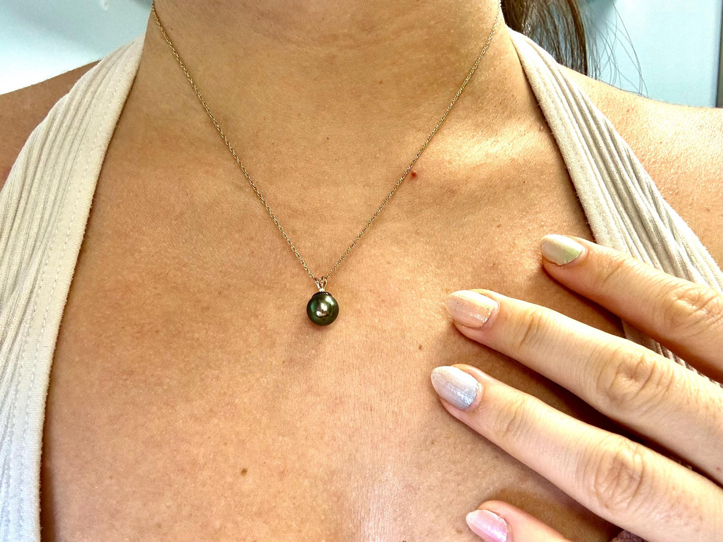 Genuine Natural Tahitian Pearl Necklace Black Pearl Pendant with 14K Solid Gold  Black Pearl Necklace Birthday Gift for Her Gift for Mom