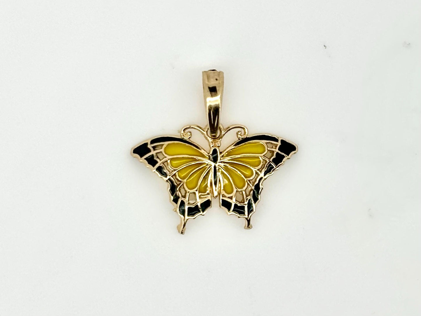 14K Yellow Gold Enamel Butterfly Pendant, Butterfly Necklace Color Necklace Diamond Pendant Birthday Gift For Her For mom Anniversary Gift