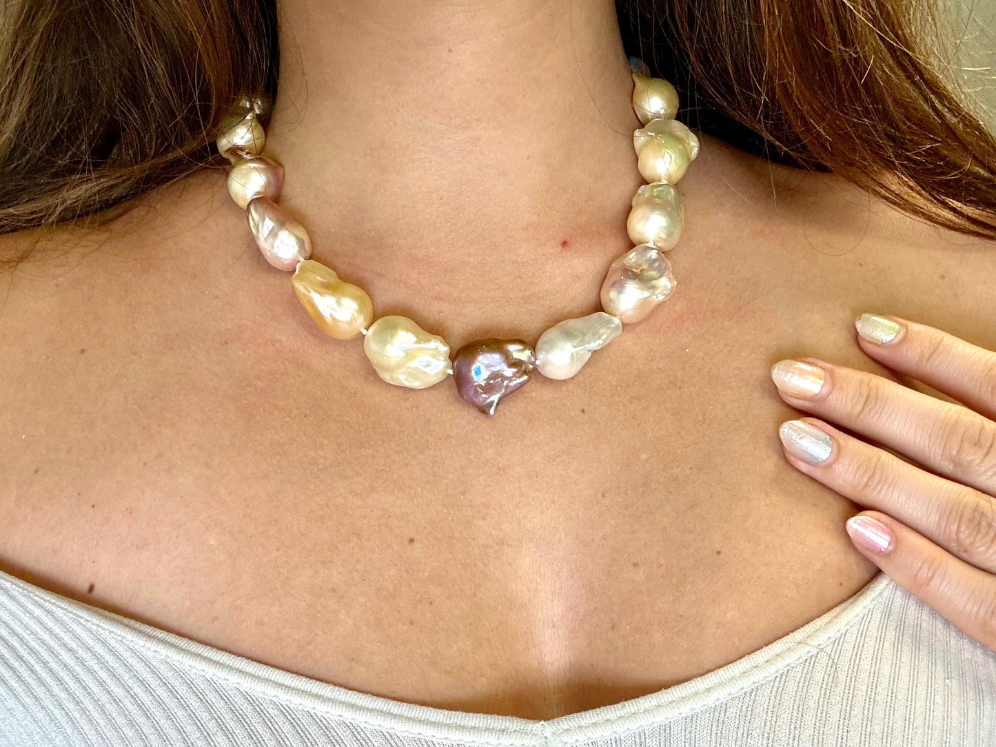 Genuine Natural Baroque Pearl Necklace 925 Sterling Silver Magnet Closure Elegant Lavender Pearl Necklace Birthday Gift for Her Gift for Mom