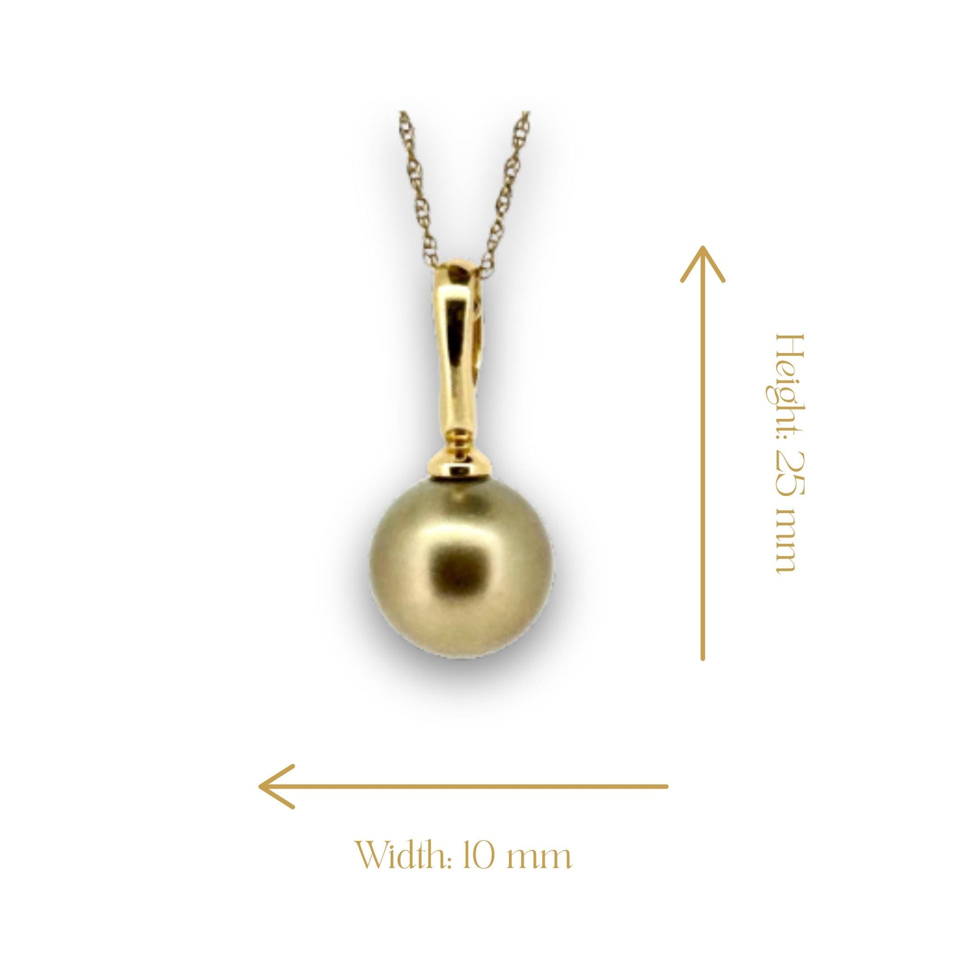 a yellow pearl pendant with a gold chain on a white background