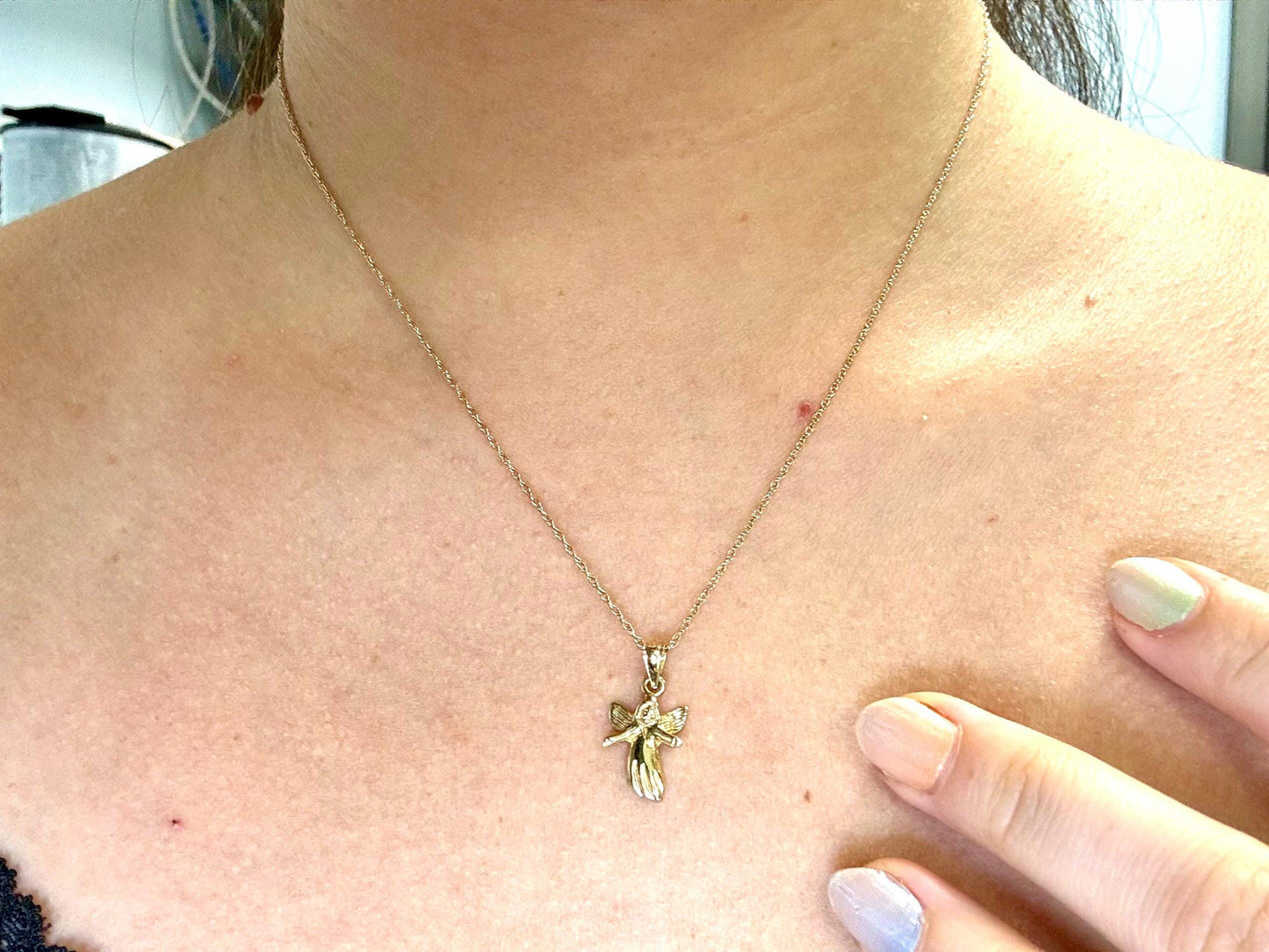 14K Solid Gold Guardian Angel Pendant Loving Angel Necklace Gold Pendant Valentines Gift for her Birtday Gift for Mom Protective Necklace