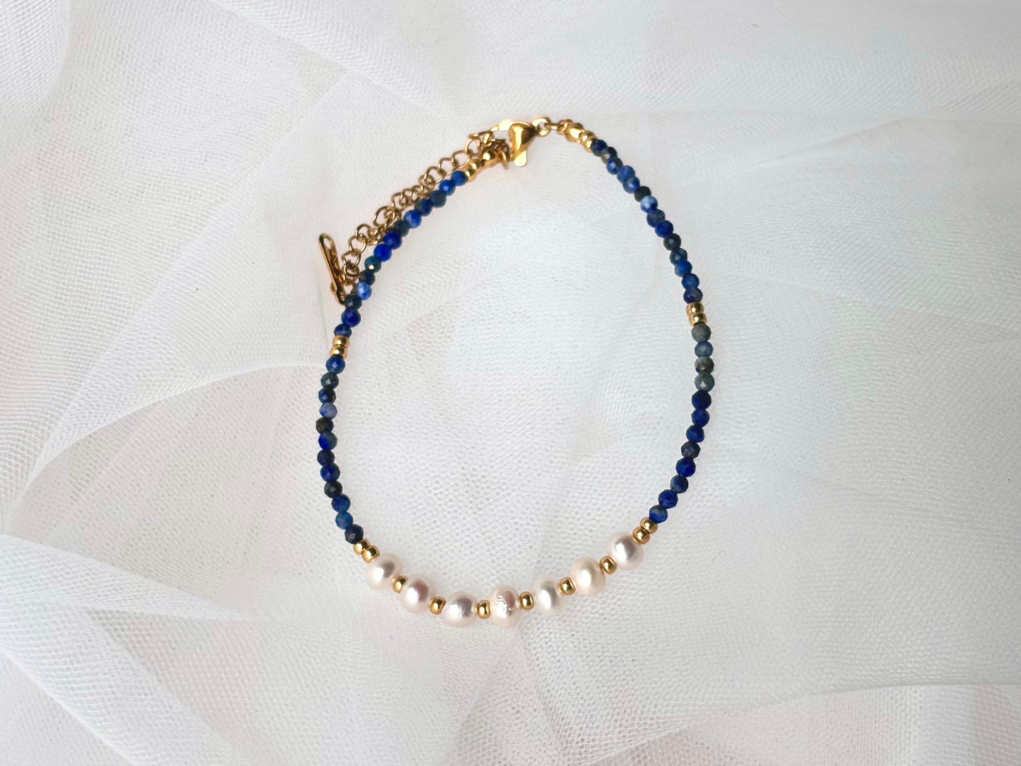 Healing Crystal December Birth Stone Bracelet Genuine Freshwater White Pearl Lapis Lazuli Bracelet Adjustable Tarnish Free Cute Gift For Her
